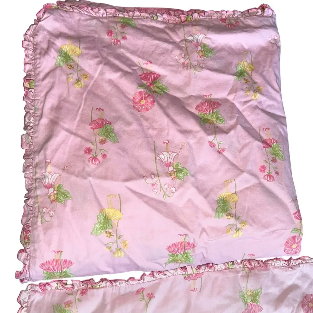 Whistle and wind pink fairy ruffle border 2 shams and duvet cover full size girl